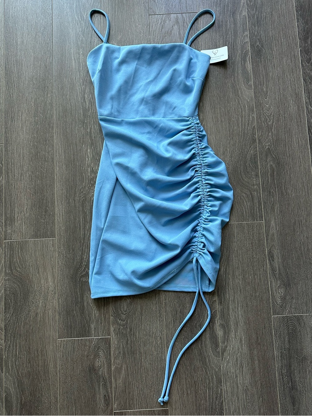 NWT Windsor Sky-Blue Spaghetti Strap Ruched Mini Dress